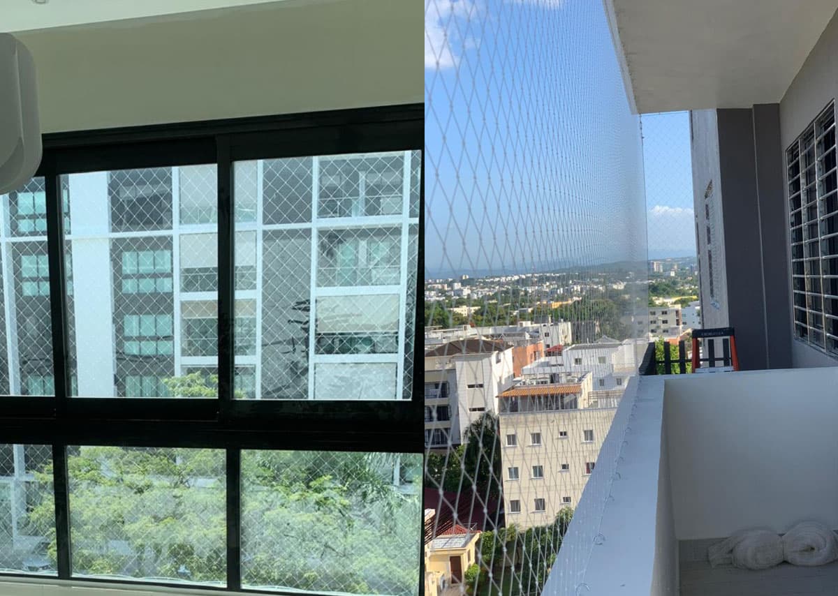 Malla de protección instalada en una ventana